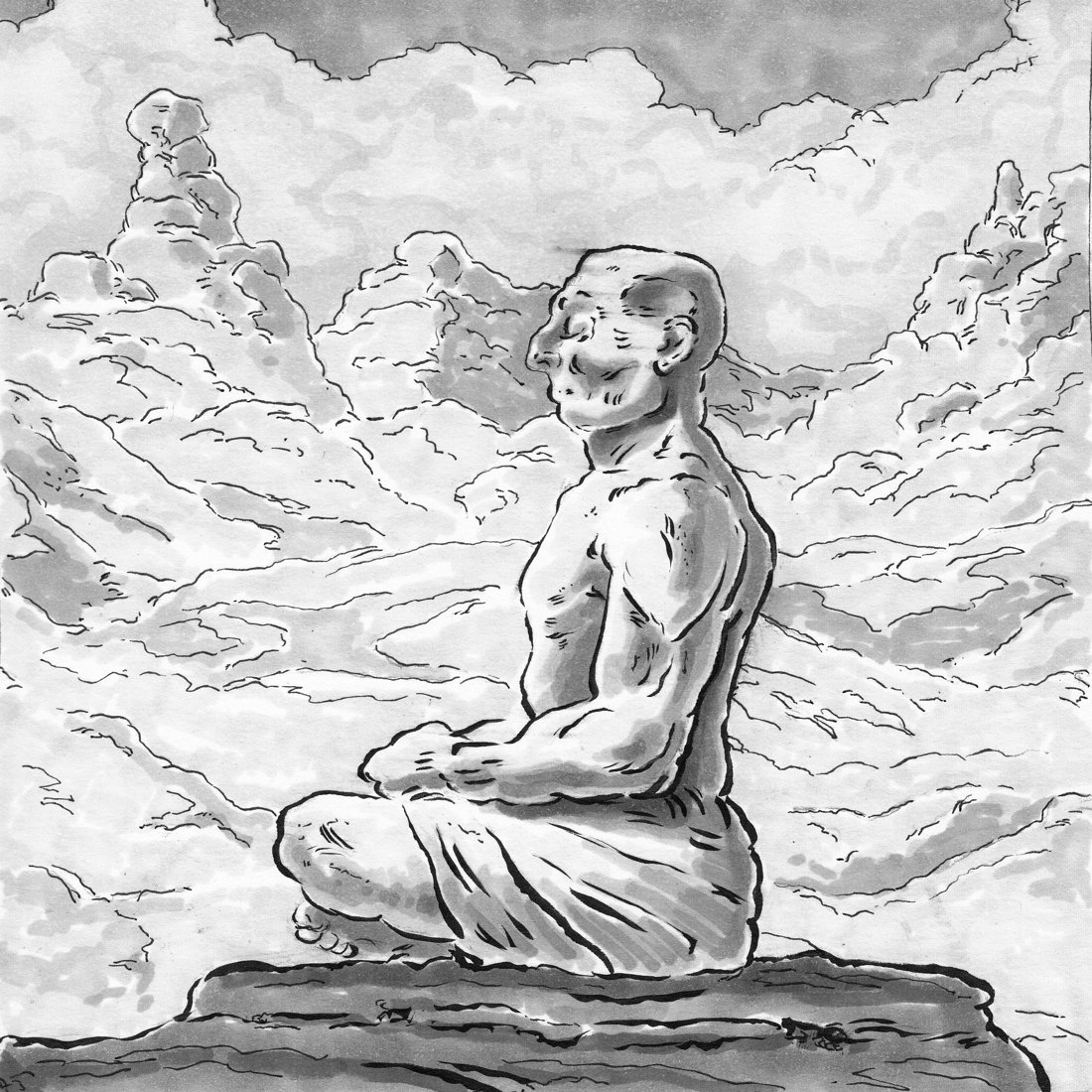 An original black-and-white illustration from Cole's mixed-media archive